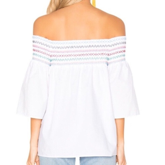 Parker White Off the Shoulder Multicolor Embroidery Smocked Yasmin Blouse Size S - Picture 3 of 12